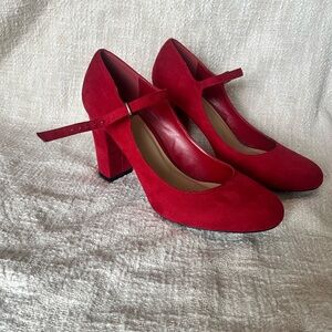 Suede Red Mary Jane Heels